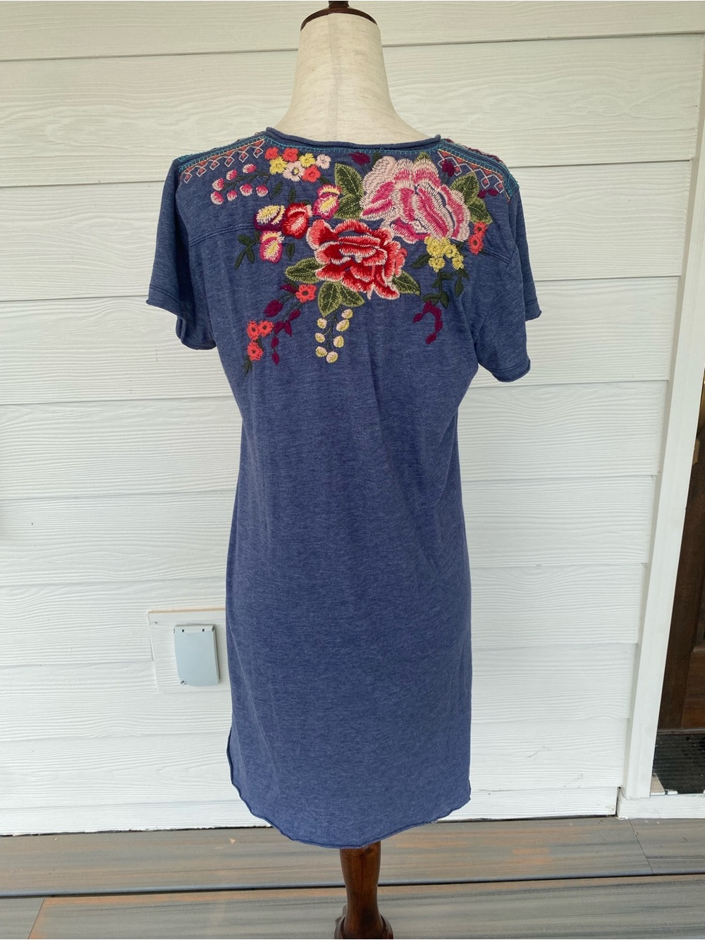 Johnny Was Navy TunicTop/ Mini Dress with Multicolor Floral Embroidery - Picture 6 of 7